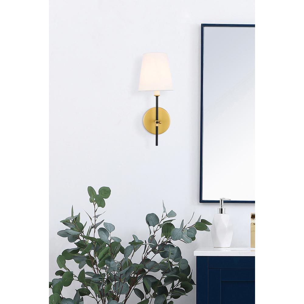 Mel 1 light Brass and Black and White shade wall sconce