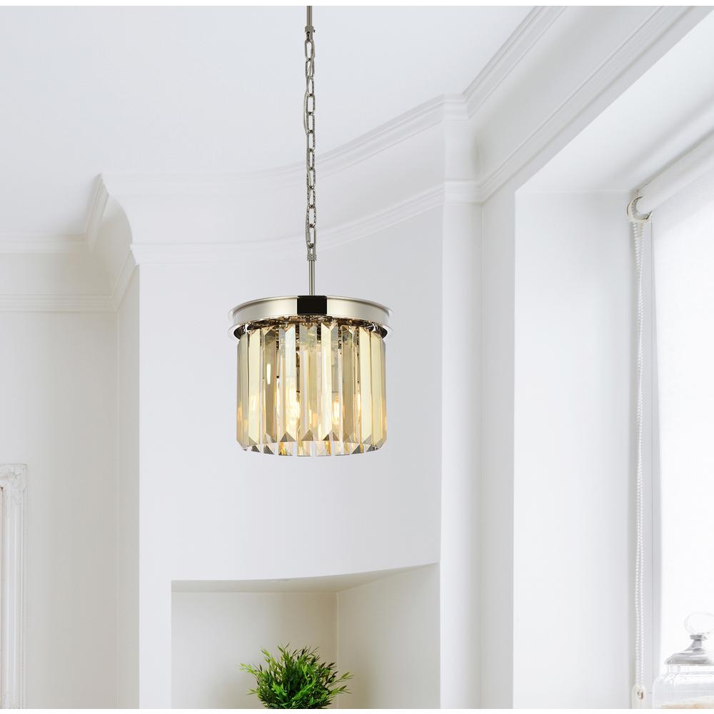 Sydney 3 light polished nickel Pendant Golden Teak (Smoky) Royal Cut Crystal