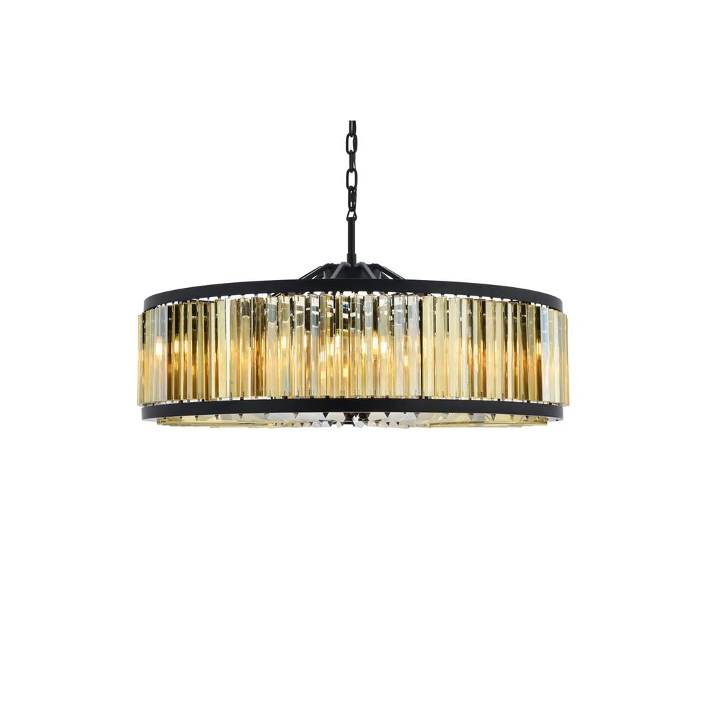 Chelsea 10 light Matte Black Chandelier Golden Teak (Smoky) Royal Cut Crystal