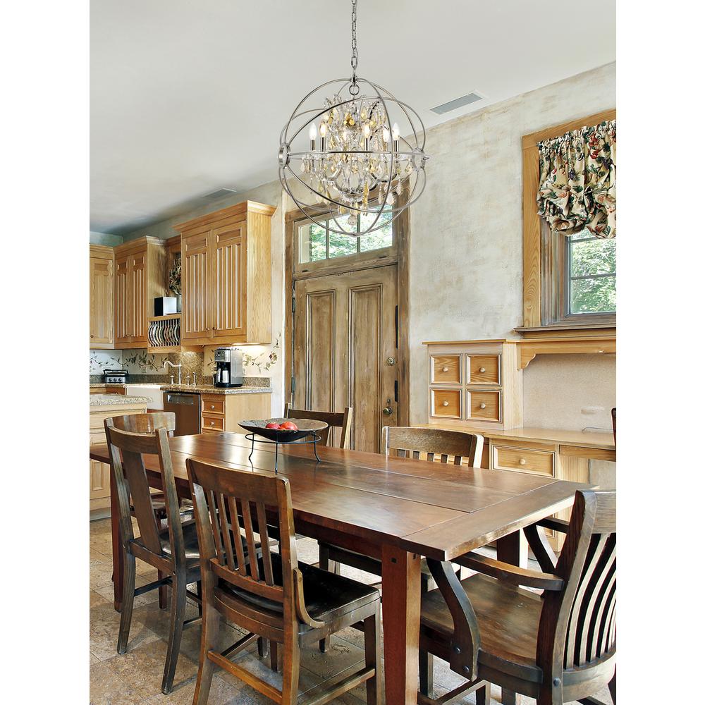 Geneva 6 light polished nickel Chandelier Golden Teak (Smoky) Royal Cut crystal