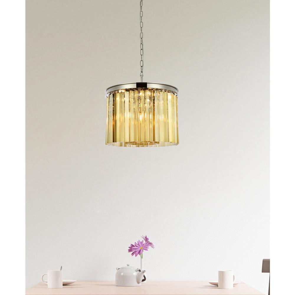 Sydney 6 light polished nickel Pendant Golden Teak (Smoky) Royal Cut Crystal