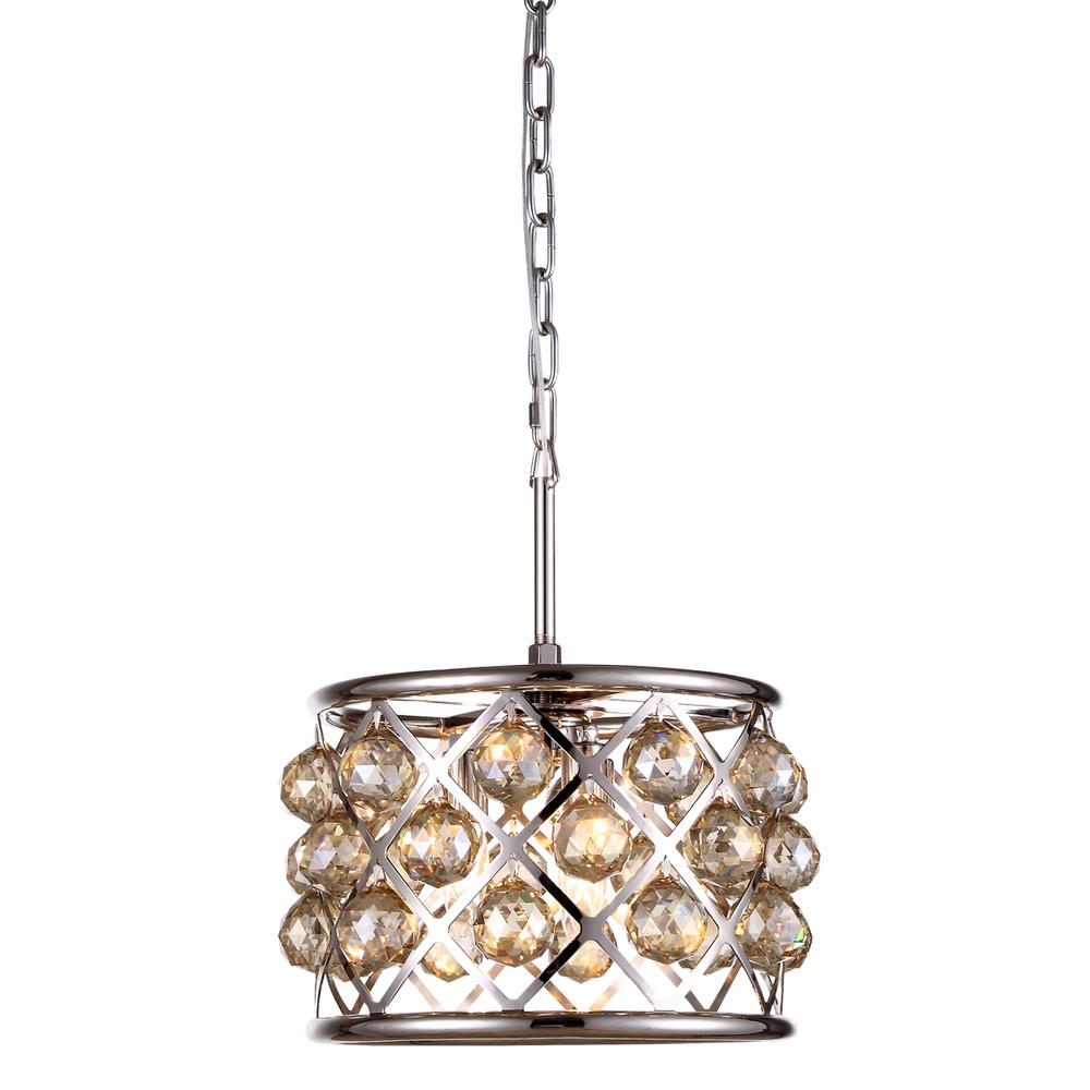 Madison 3 light polished Nickel Pendant Golden Teak (Smoky) Royal Cut Crystal