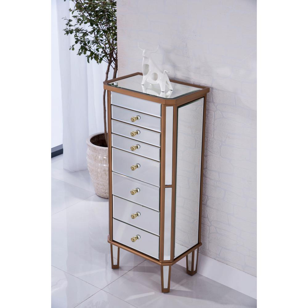 7 Drawer Jewelry Armoire 18 in. x 12 in. x 41 in. in Gold Clear