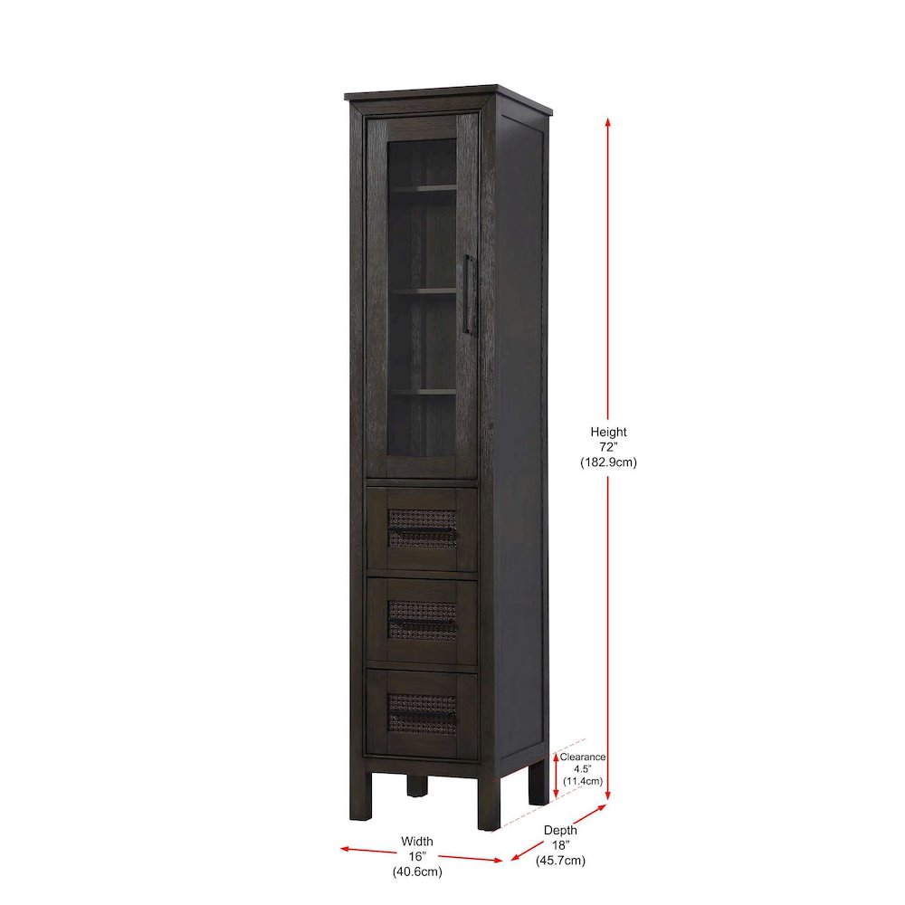 16 Inch Bath Storage Glass Cabinet in Chocolate Oak