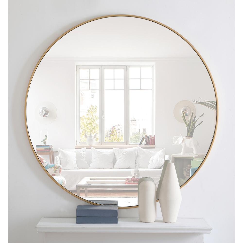 Metal frame Round Mirror 48 inch Brass finish