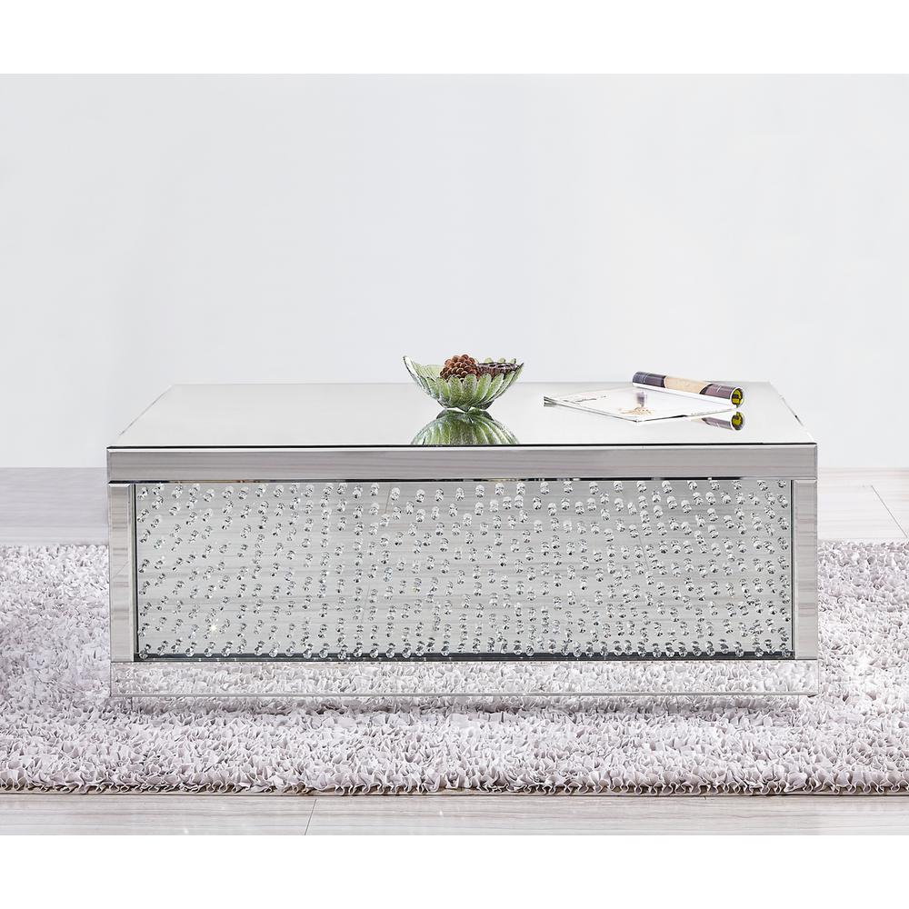 48 inch Rectangle Crystal Coffee Table In Clear Mirror Finish