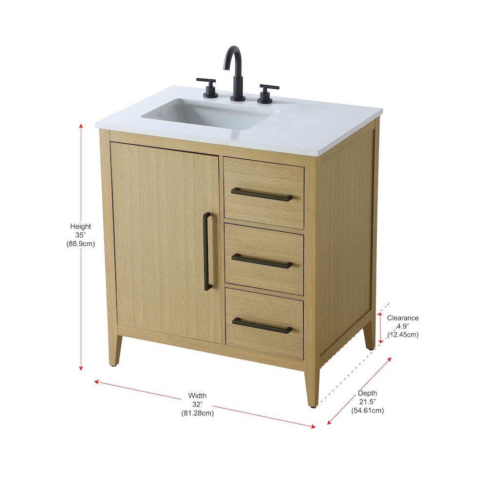 32 Inch Single Bathroom Vanity In Honey Brown