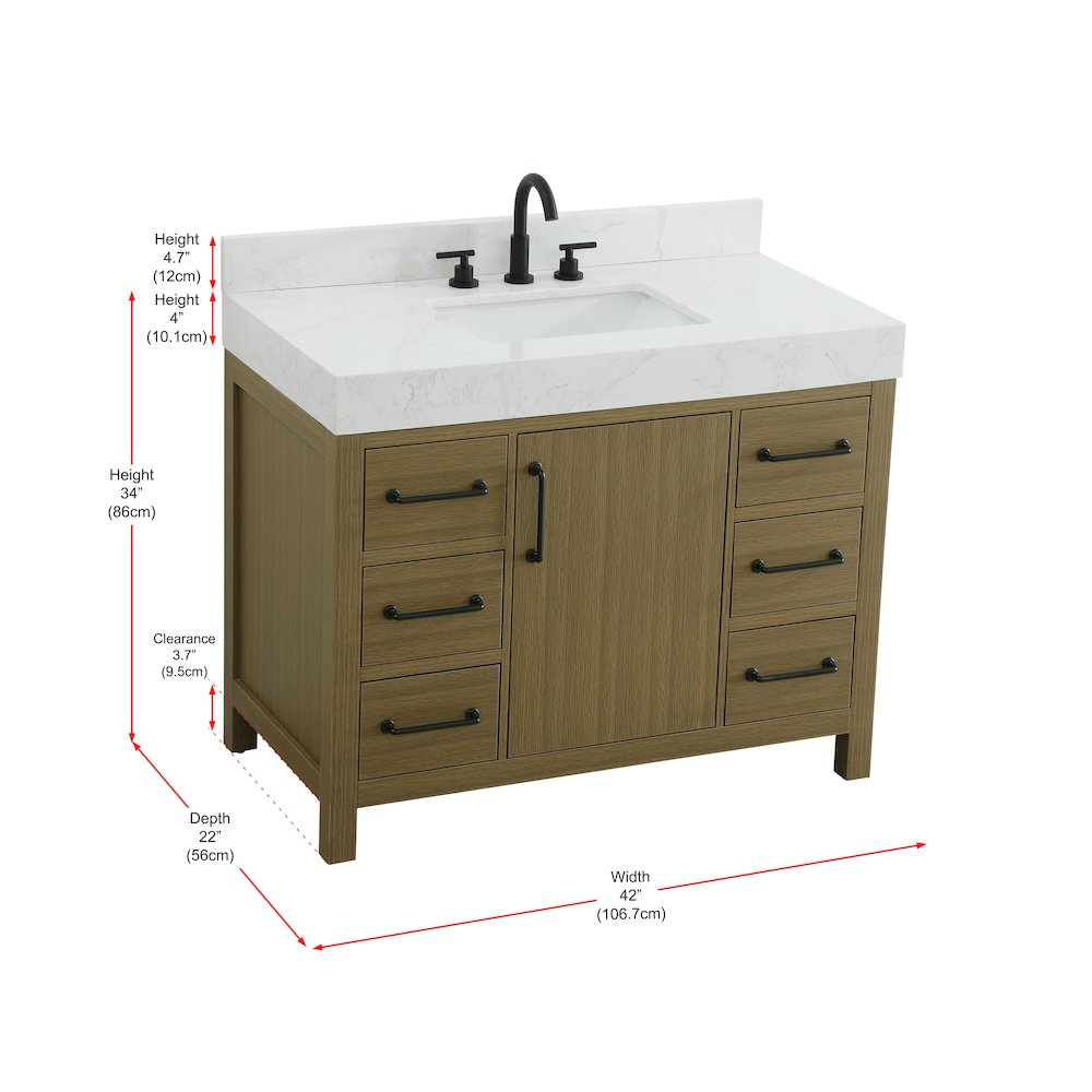 42 inch Single Bathroom Vanity In Chestnut Brown with backsplash