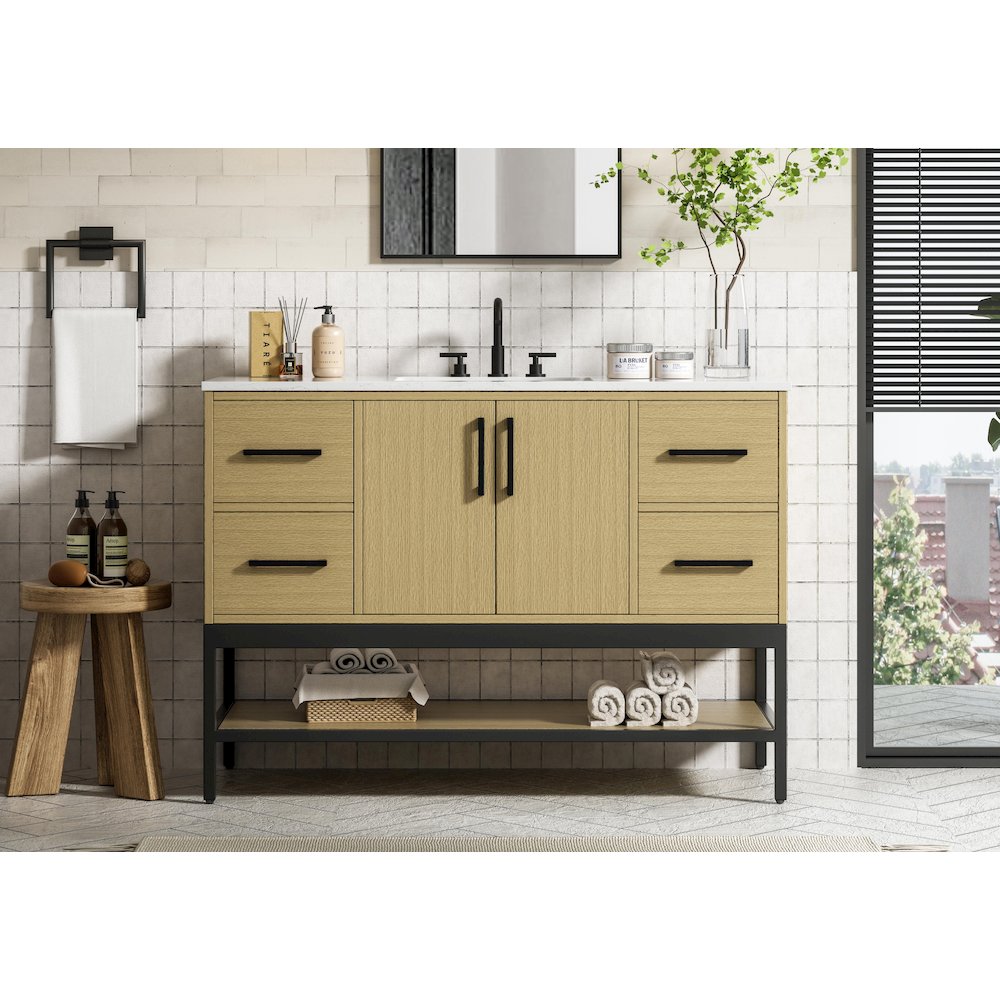48 Inch Single Bathroom Vanity In Honey Brown