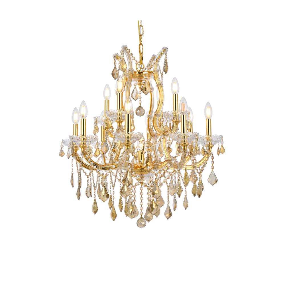 Maria Theresa 13 light Gold Chandelier Golden Teak (Smoky) Royal Cut Crystal
