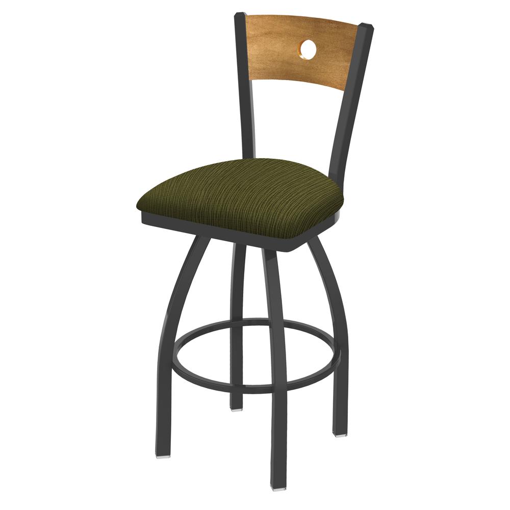 830 Voltaire 30" Swivel Counter Stool with Pewter Finish, Medium Back, and Graph Parrot Seat