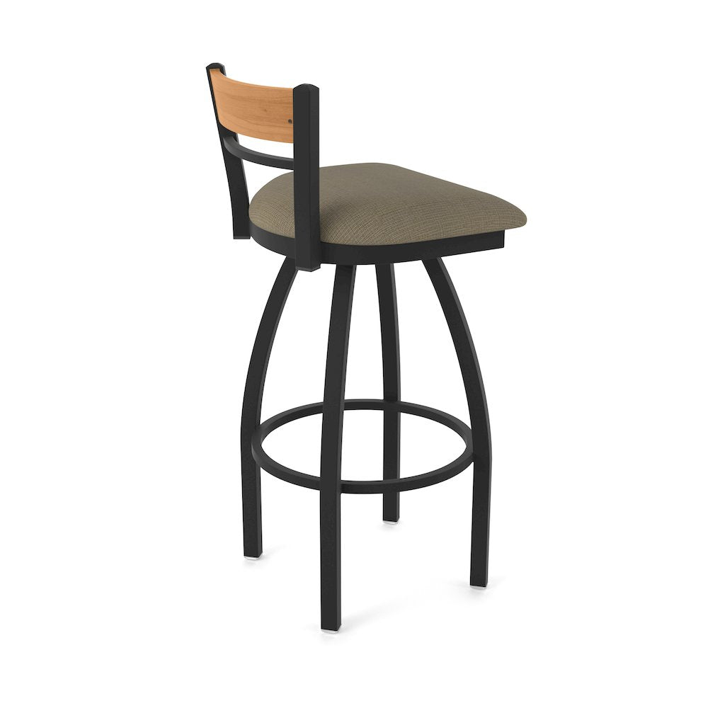 30" Swivel Bar Stool, Black Wrinkle Finish, Medium Back, Graph Cork Seat