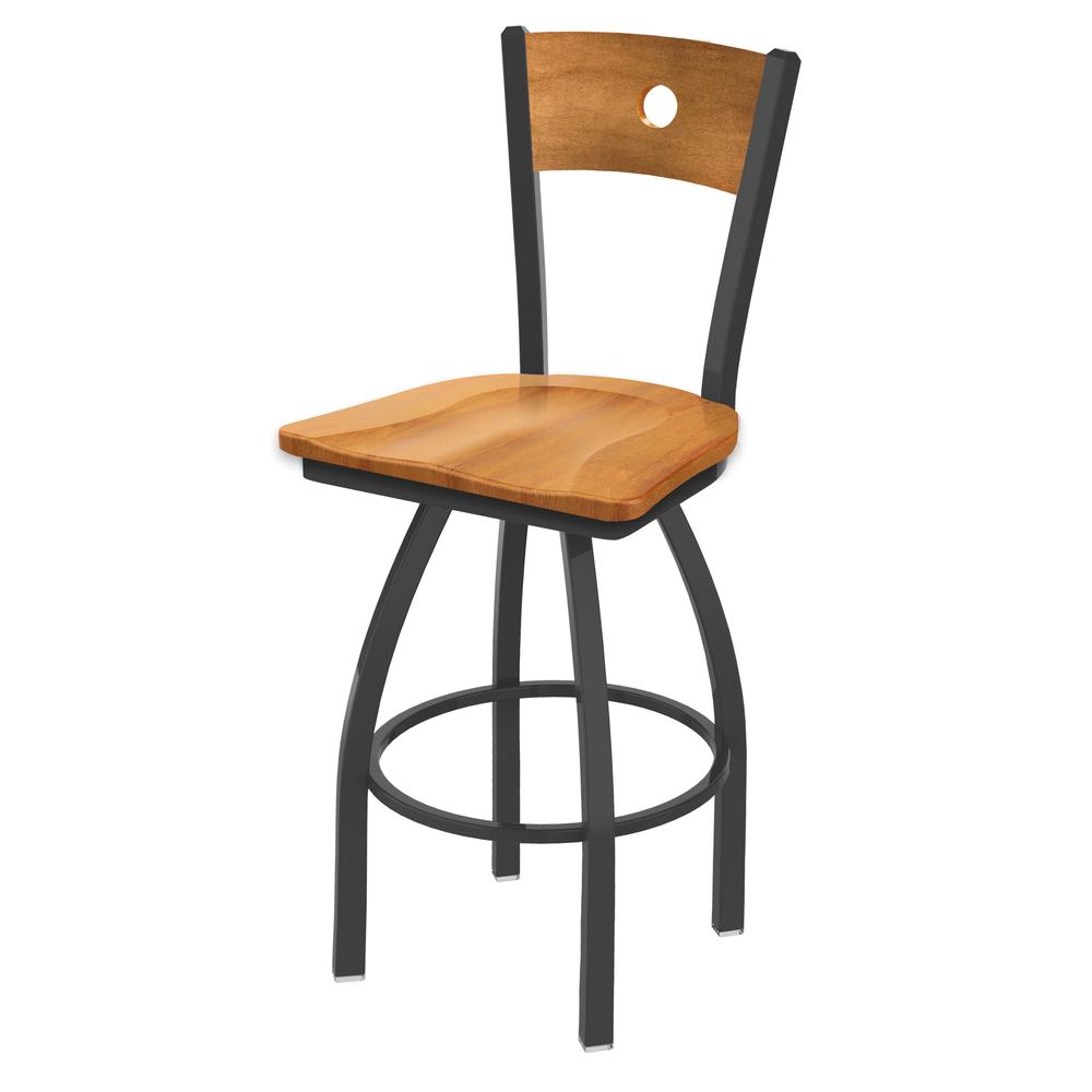 830 Voltaire 36" Swivel Counter Stool with Pewter Finish, Medium Back, and Medium Maple Seat