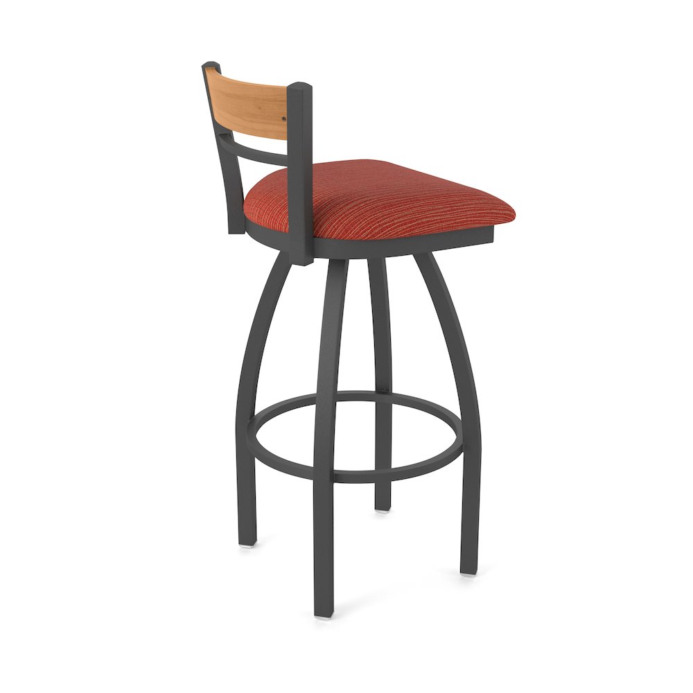 36" Swivel Extra Tall Bar Stool, Pewter Finish, Medium Back, Graph Poppy Seat