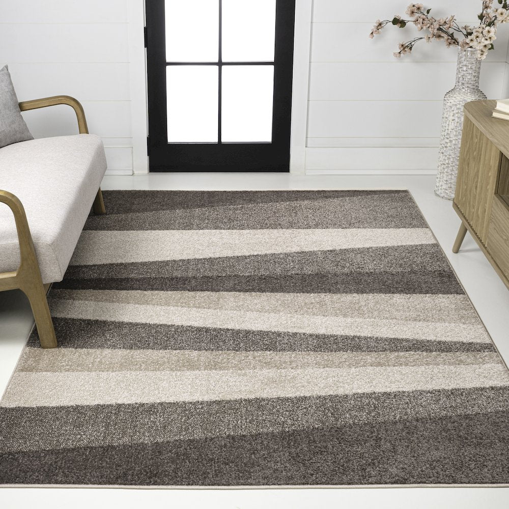 Prism Geometric Striped Beige/Brown 3 ft. x 5 ft. Area Rug