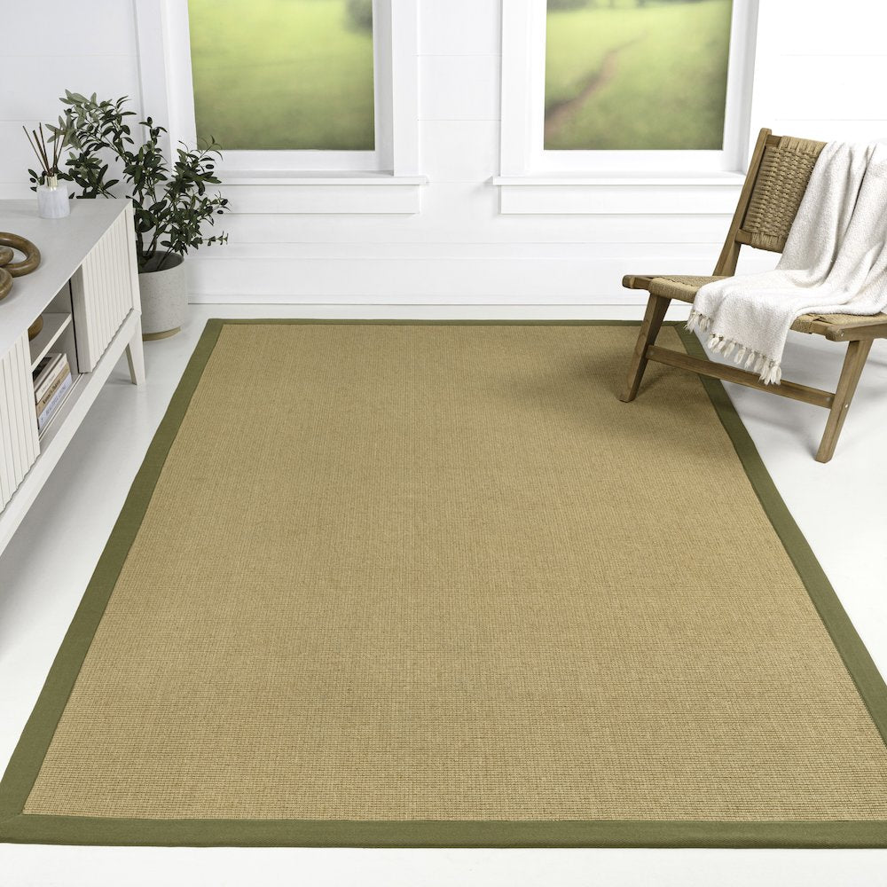 Camden Farmhouse Cottage Border Jute Natural/Olive 4 ft. x 6 ft. Area Rug