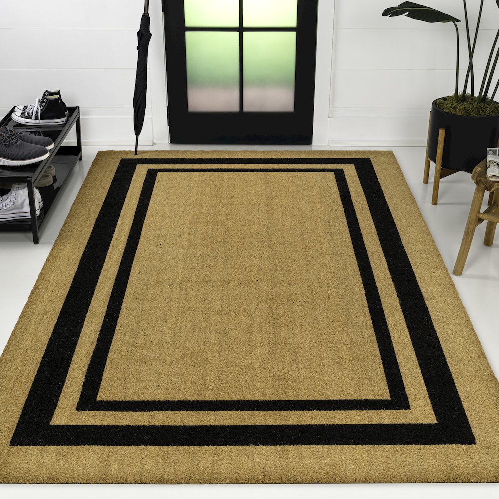 Blaire Classic Double Border Natural/Black 5 ft. x 8 ft. Indoor/Outdoor Area Rug