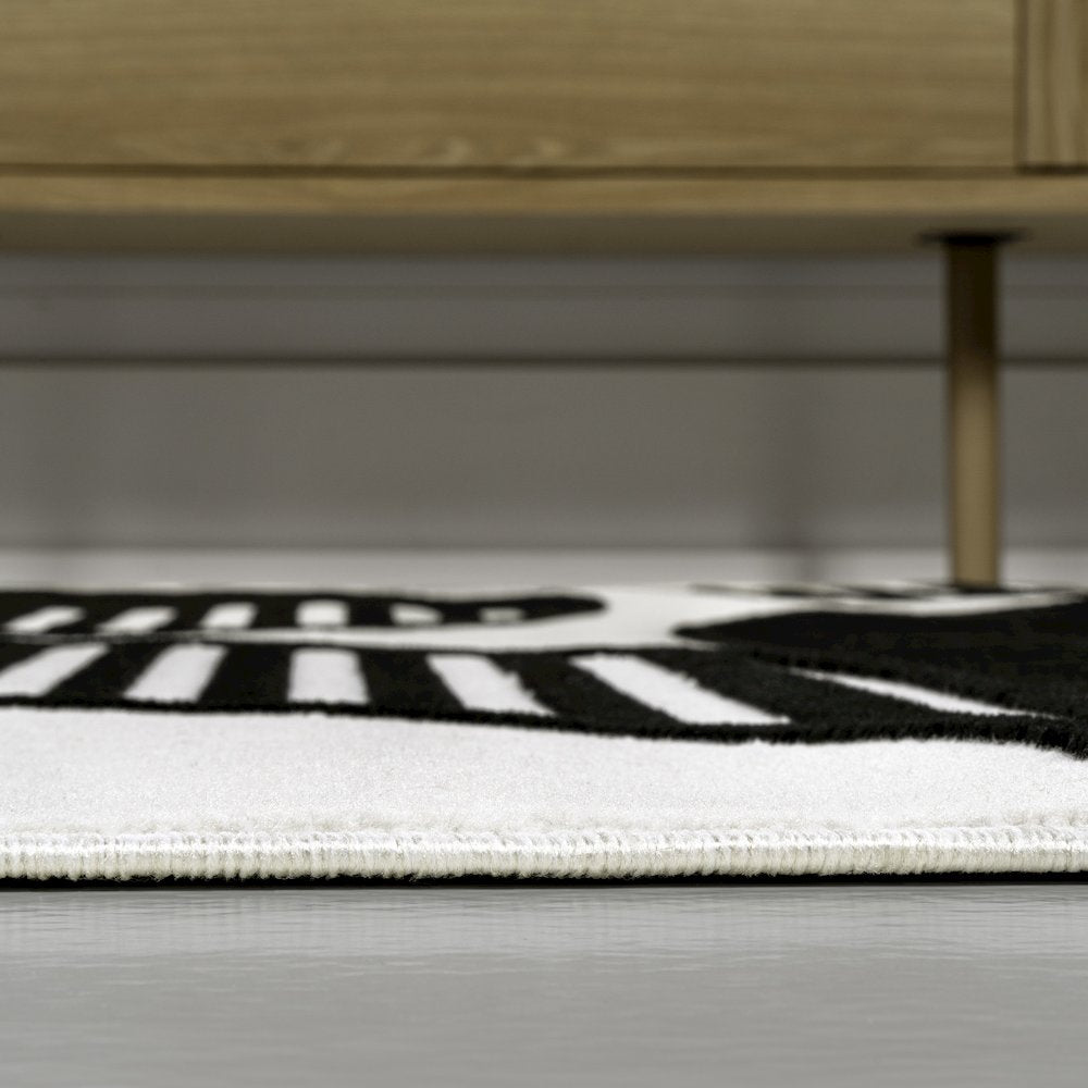 Nordby High-Low Geometric Arch Scandi Striped Black/White 4 ft. x 6 ft. Area Rug