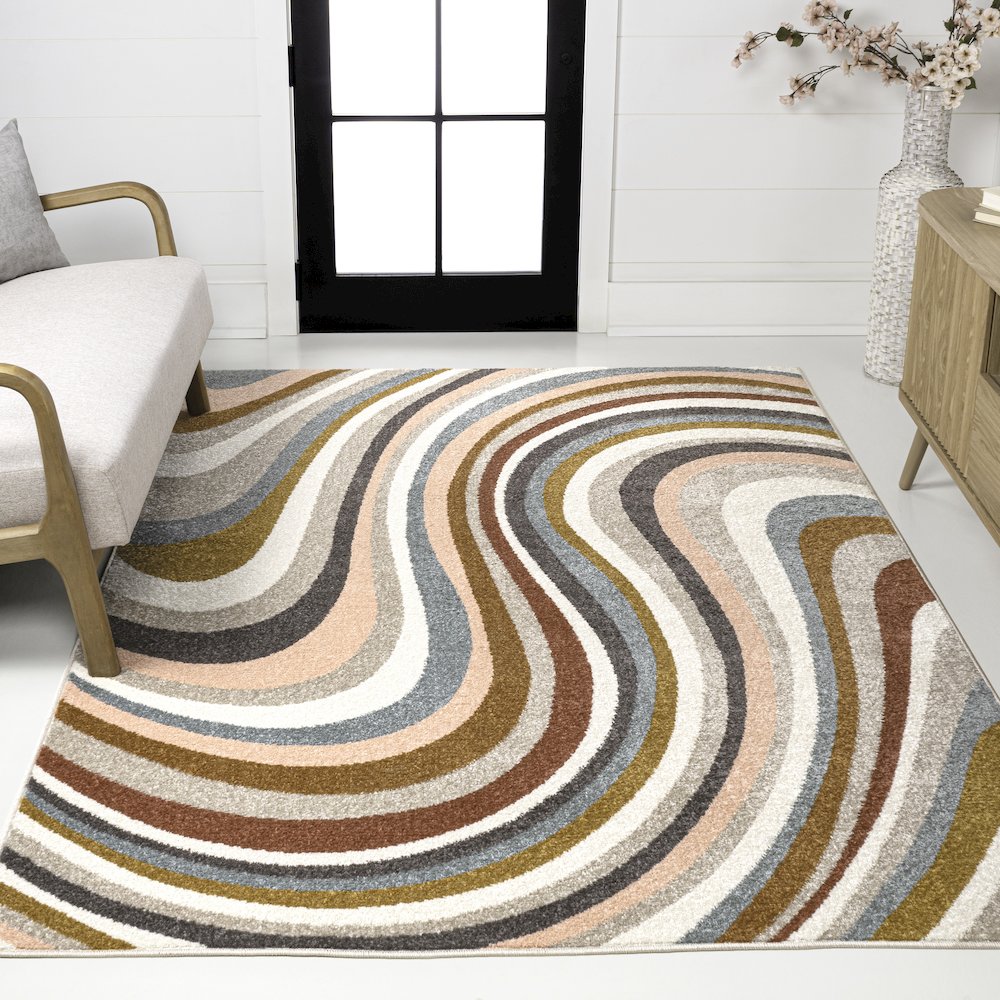 Flow Abstract Swirl Red/Beige/Blue 2 ft. x 8 ft. Area Rug