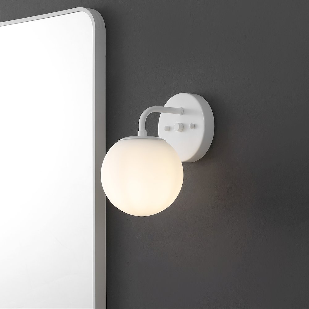 5.75" 1-Light Metal/Frosted Glass Contemporary LED Vanity Light, White