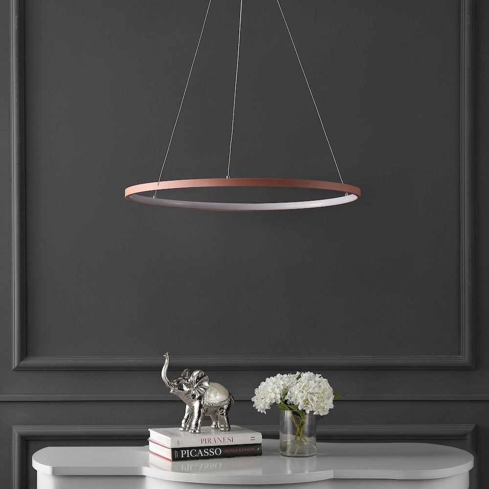 Brice 23.75" Modern Metal Round Dimmable Integrated LED Pendant, Matte Pink