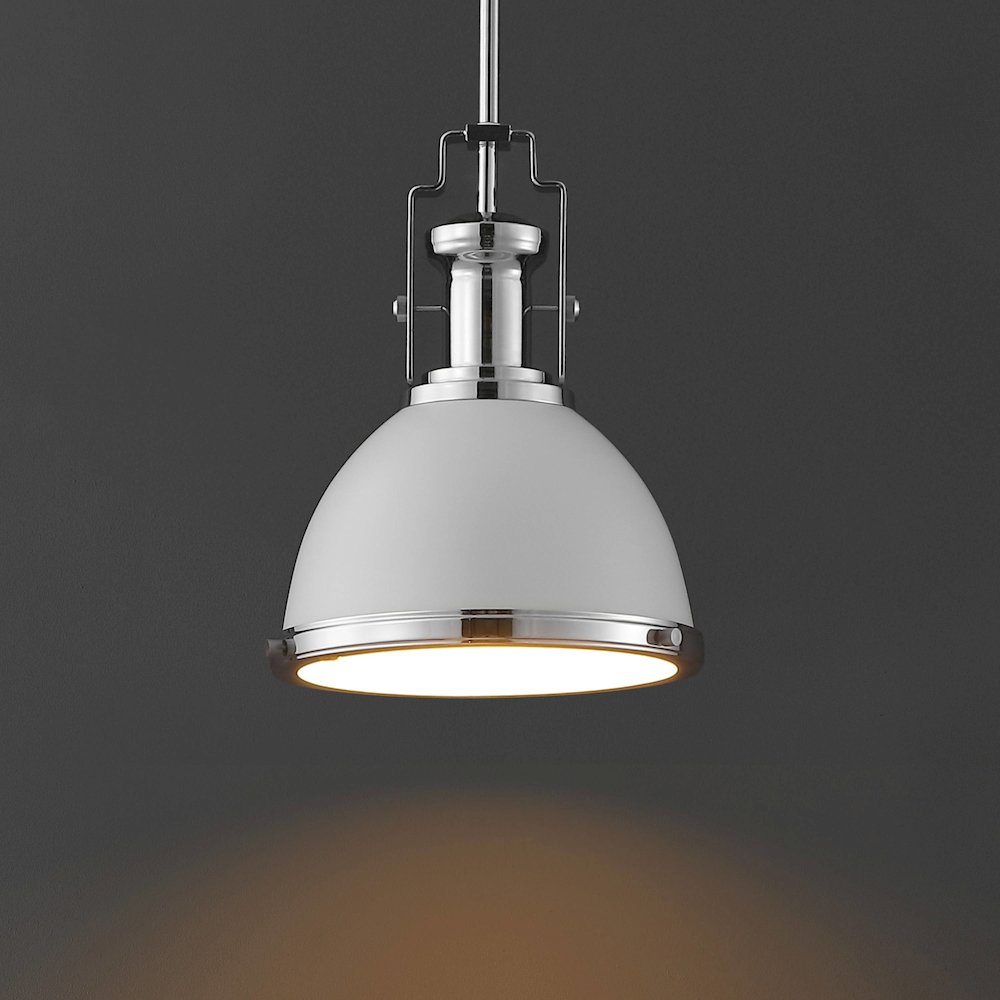 Homer 10" 1-Light Modern Industrial Iron LED Dome Pendant, White/Chrome