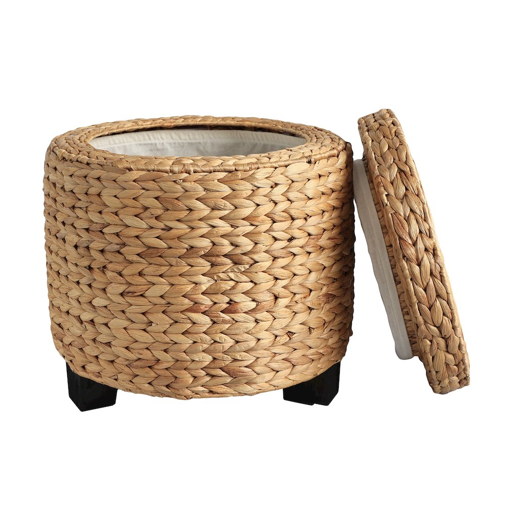 Handwoven Water Hyacinth Storage Ottoman with Lid, Natural