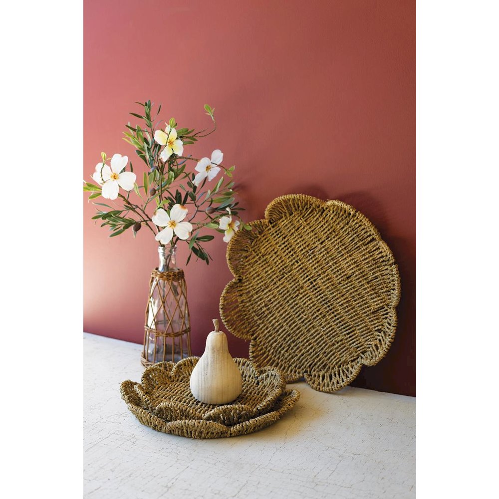 Set Of Three Flower Shaped Woven Seagrass Trays