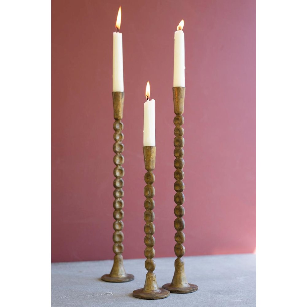 Set Of Three Antique Brass Taper Candle Holder