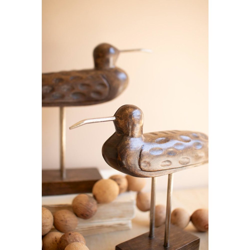 Set Of Two Carved Wooden Shorebirds On Stands