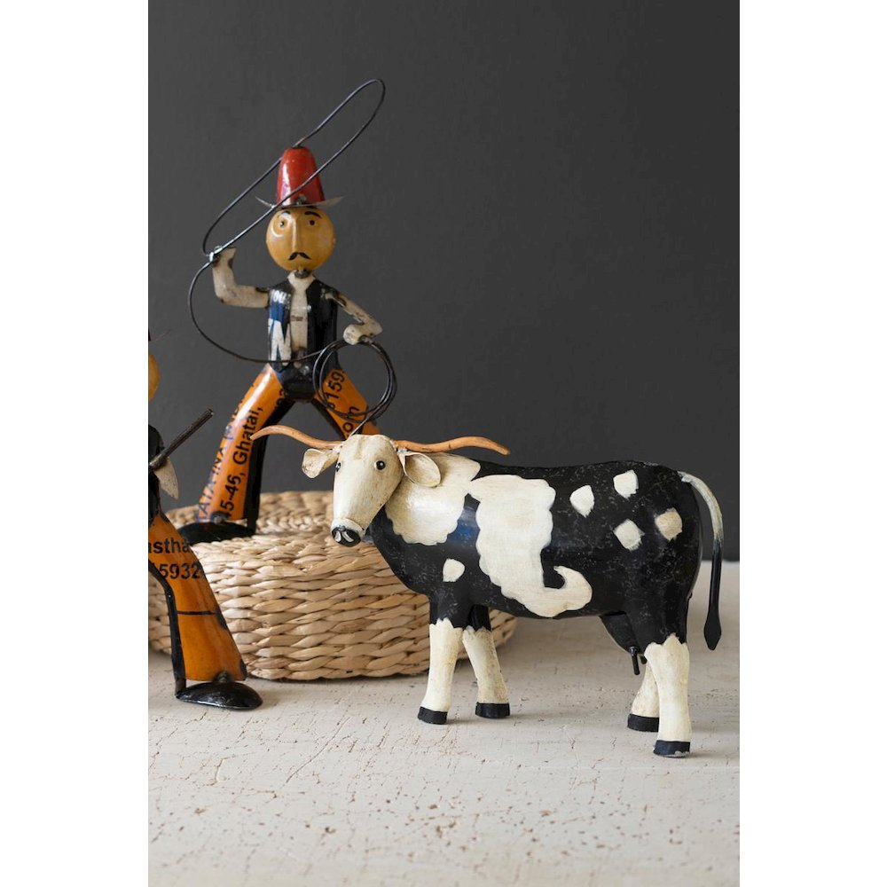 Painted Metal Black And White Steer