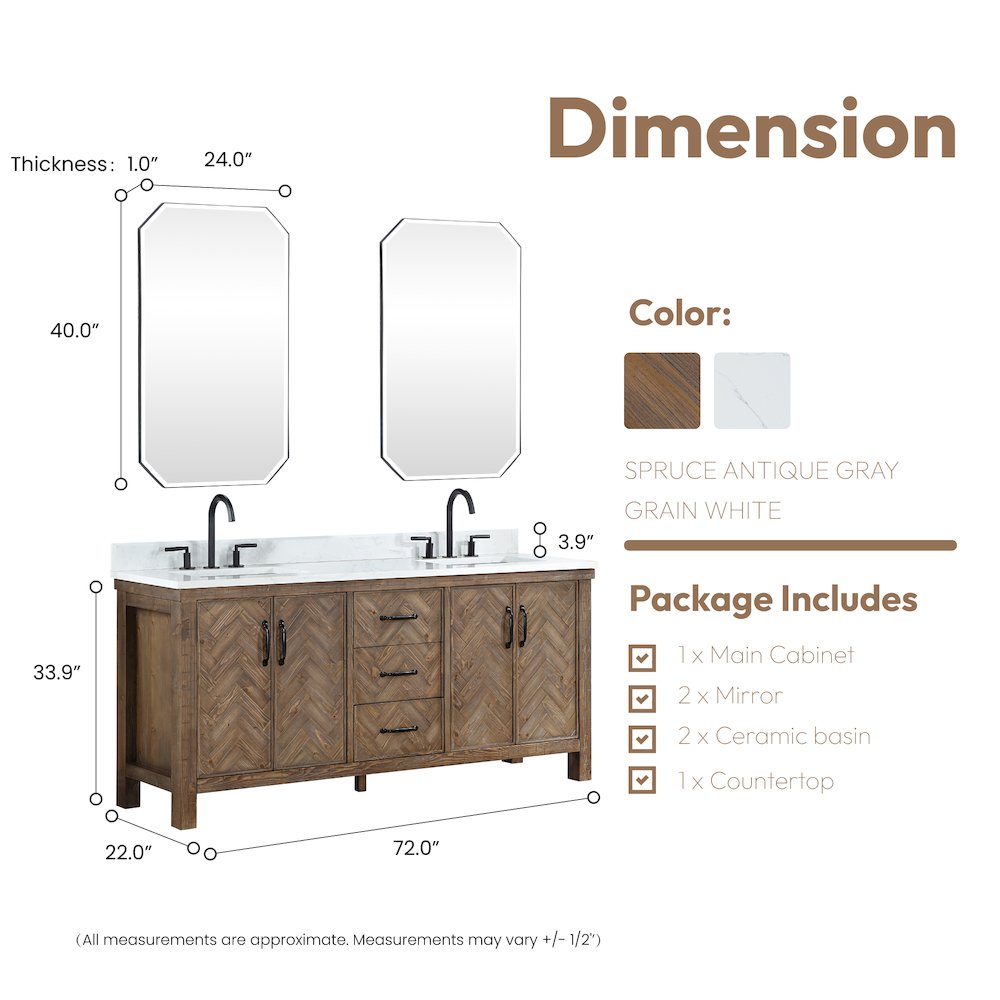 Javier 72" Free-standing Double Bath Vanity in Spruce Antique Gray