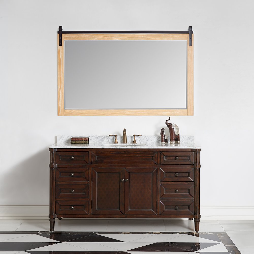 Cortes 60" Rectangular Bathroom Vanity Barndoor Wall Mount Mirror in Pine