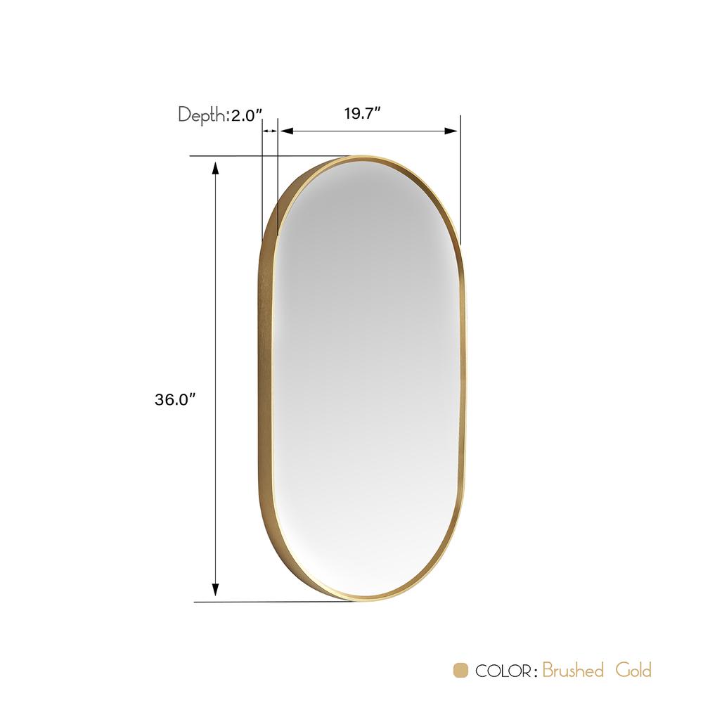 Miajadas 20 in. W x 36 in. H Oval Metal Wall Mirror in Brushed Gold