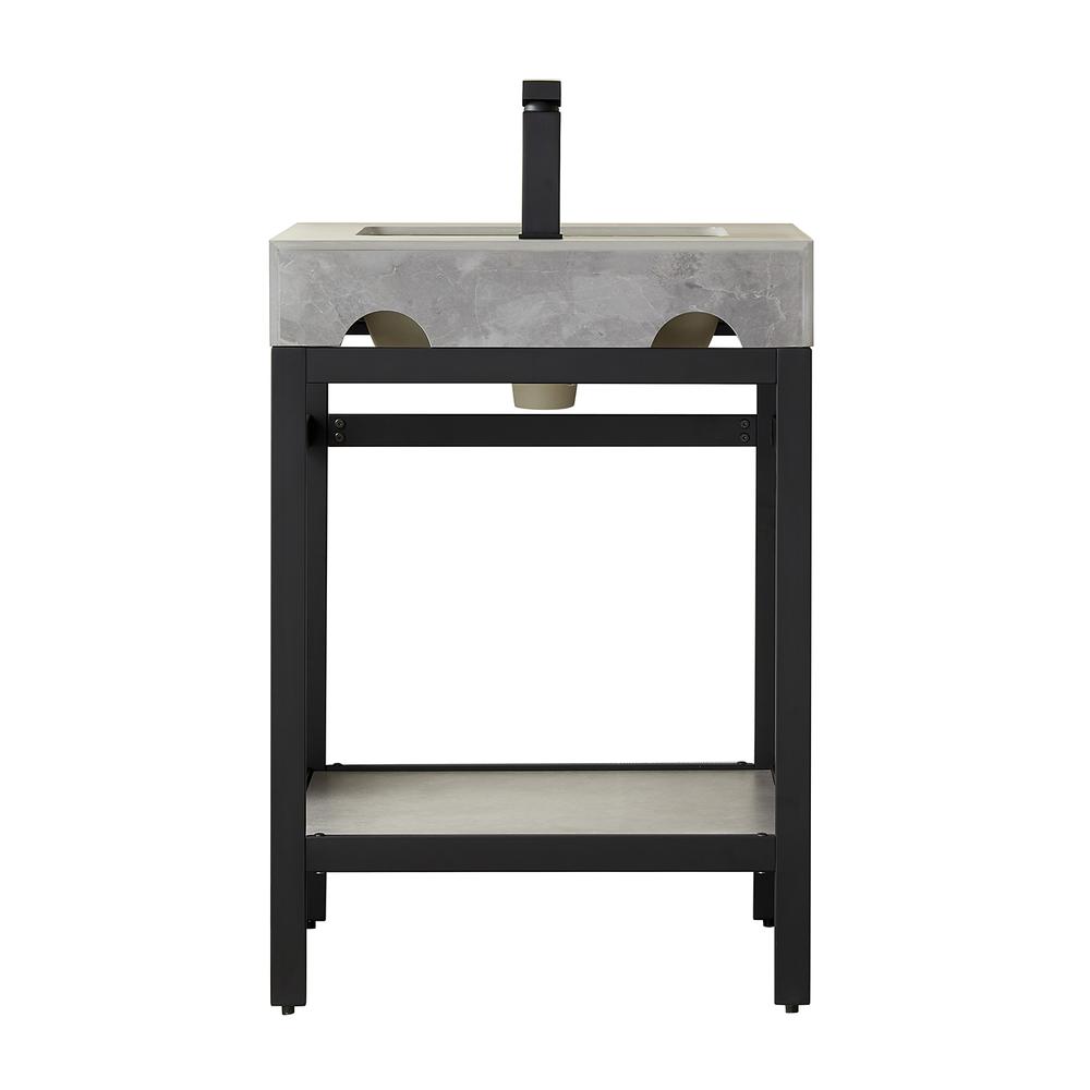 Single Sink Bath Vanity Metal Support with Grey Sintered Stone Top and Mirror
