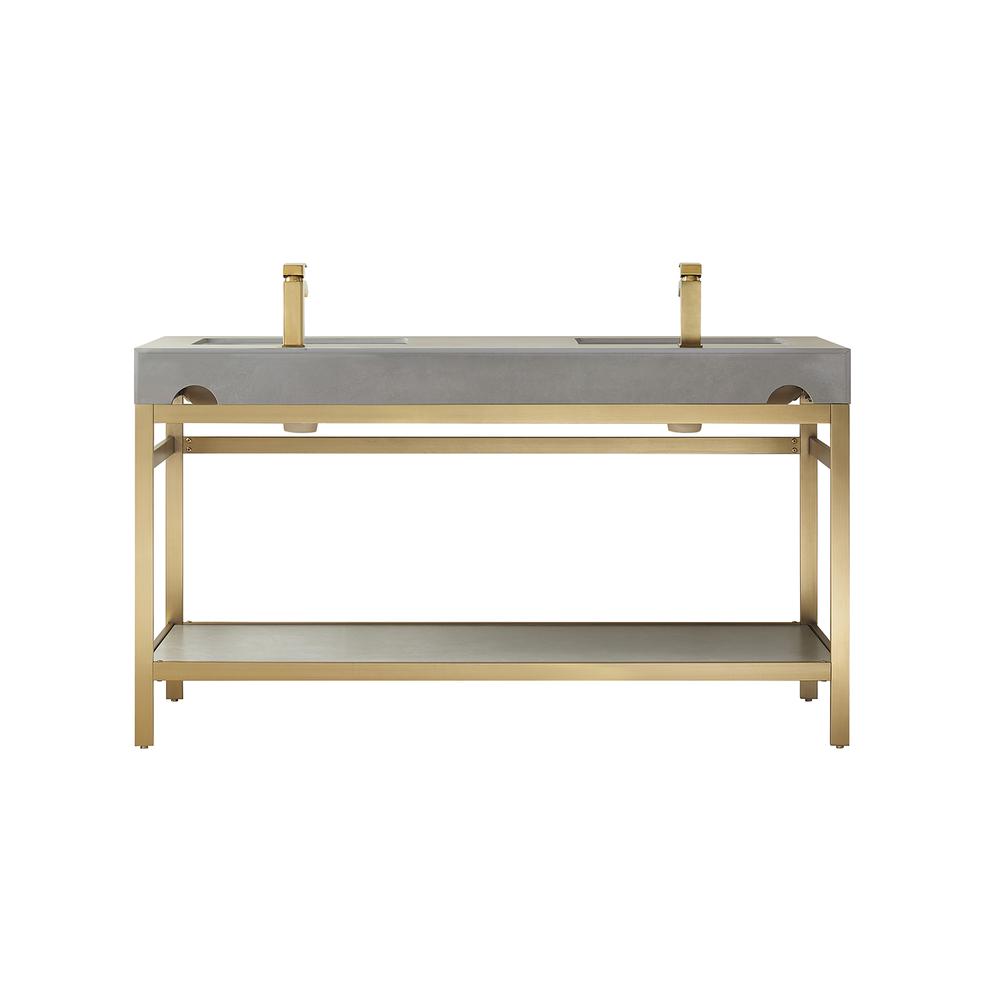 Double Sink Bath Vanity Metal Support with Grey Sintered Stone Top and Mirror