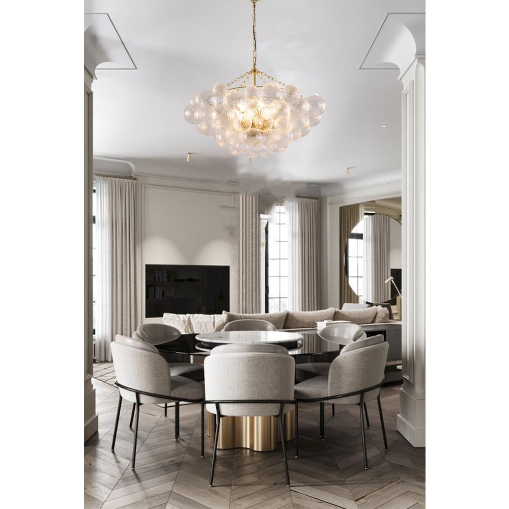 12-Light Brass Chandelier With Clear Swirl Glass Accents