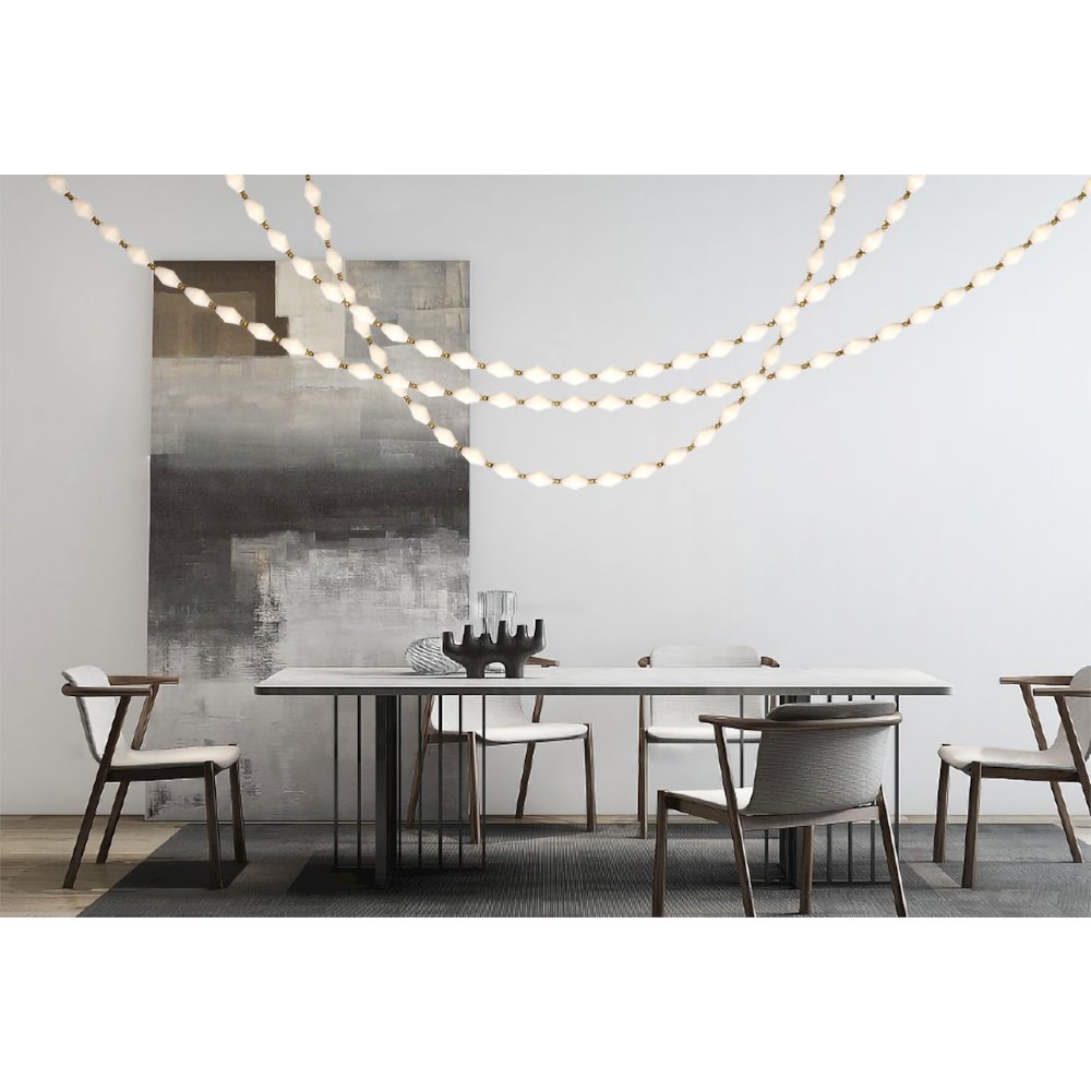 16-Light Antique Brass Link LED Chandelier With White Glass Shades