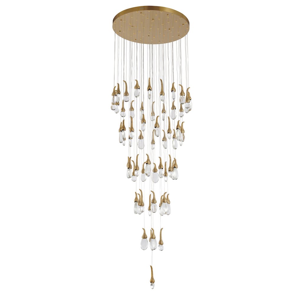 60-Light Antique Brass Metal LED Chandelier With Hanging Crystals