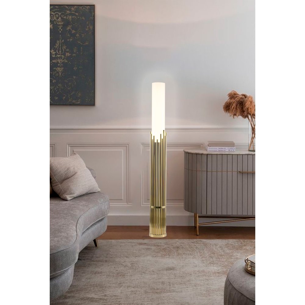 3-Light Champagne Gold Stainless Steel Floor Lamp With A White Acrylic Shade