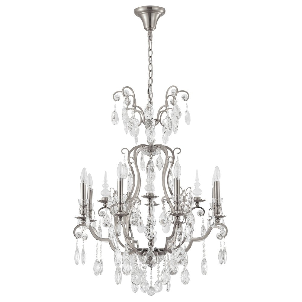9-Light Pewter Chandelier With Clear Crystals