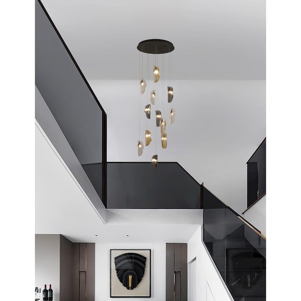 12-Light Black Chandelier With Clear, Smoke, And Amber Glass Accents