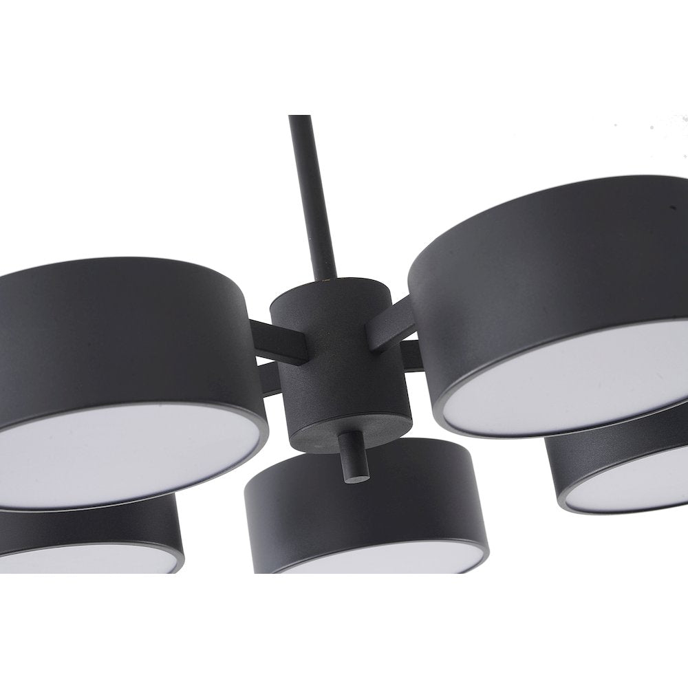 5-Light Black LED Semi Flush Mount With Black Shades And White Frosted Diffusers