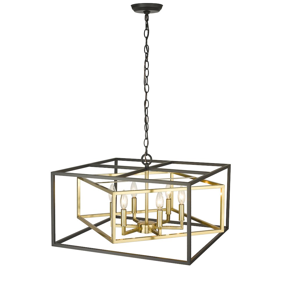 6-Light Black And Gold Interlocked Box Chandelier