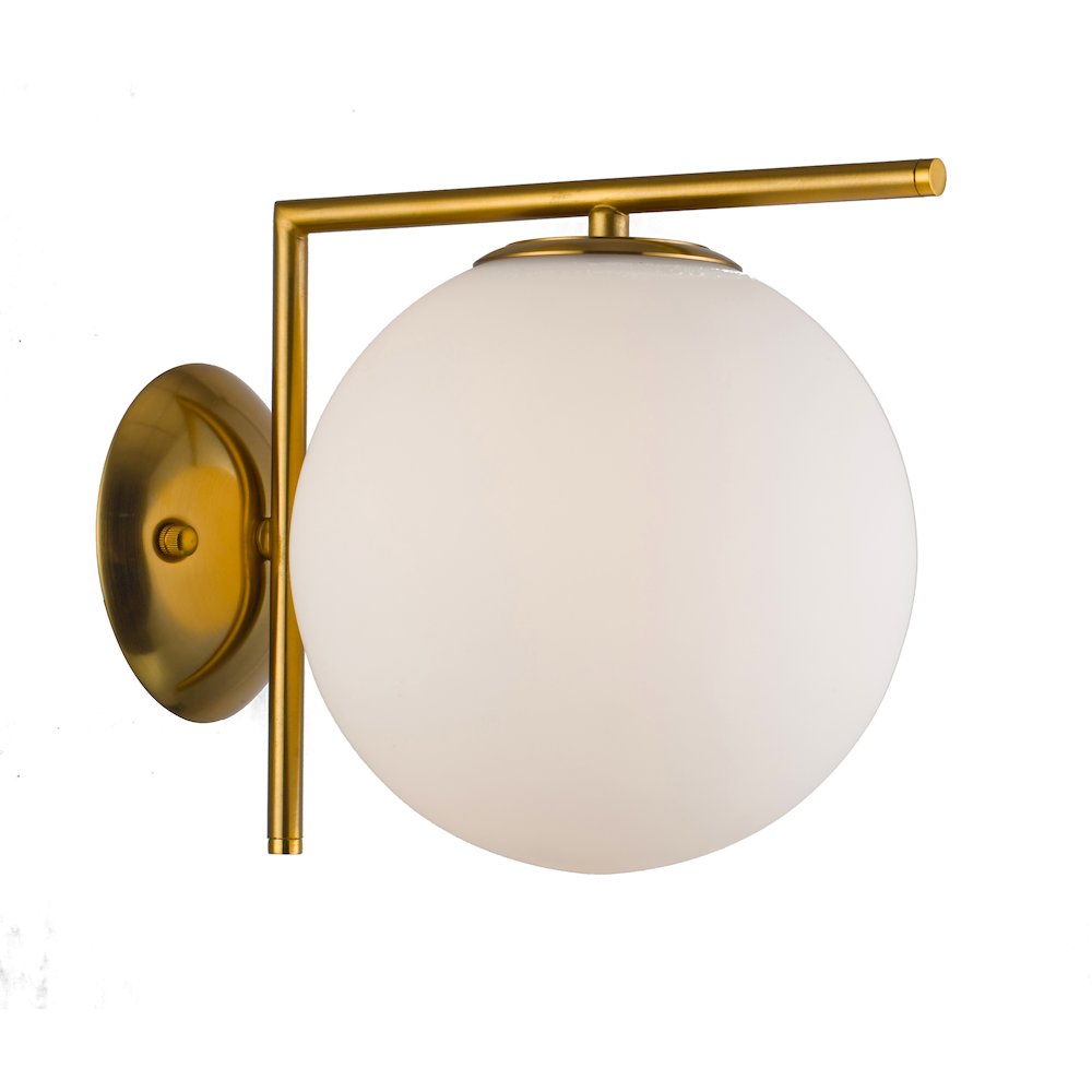 1-Light Brass Metal Wall Sconce With A Milk White Glass Shade