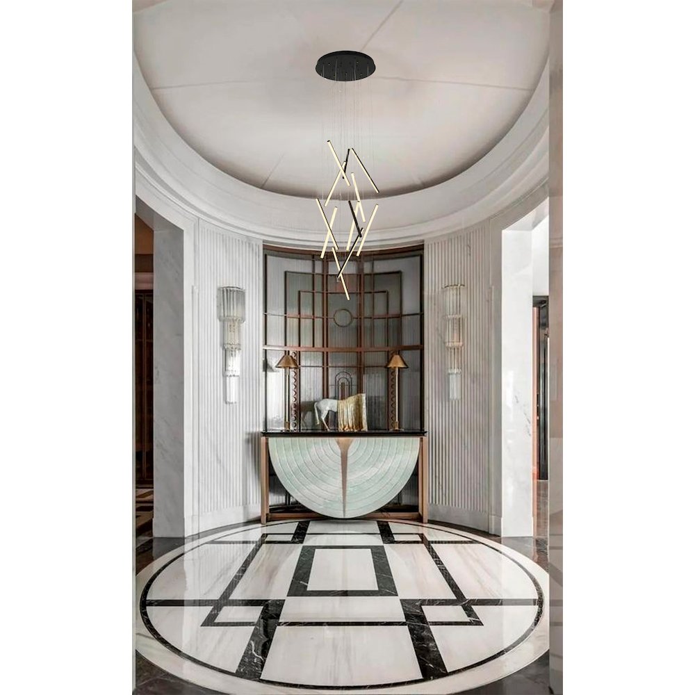 12-Light Satin Black Metal LED Chandelier With White Acrylic Diffusers