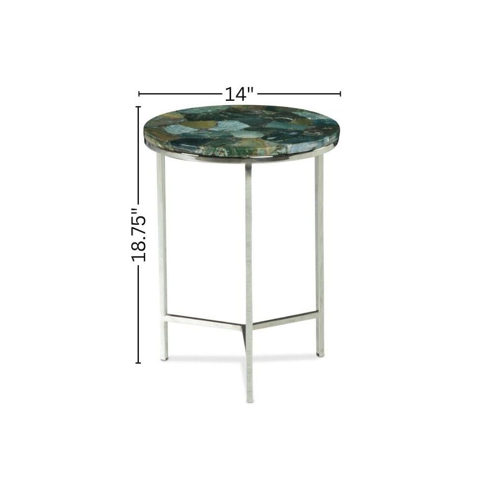 Agate Top Chairside Table, Round Stone Top, Chrome Base, Green