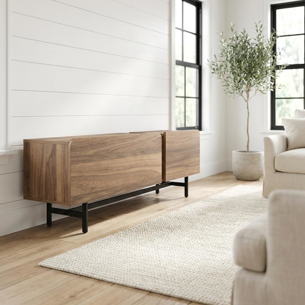 Walnut Modern TV Stand for 75-Inch Screen with Engineered Wood Finish