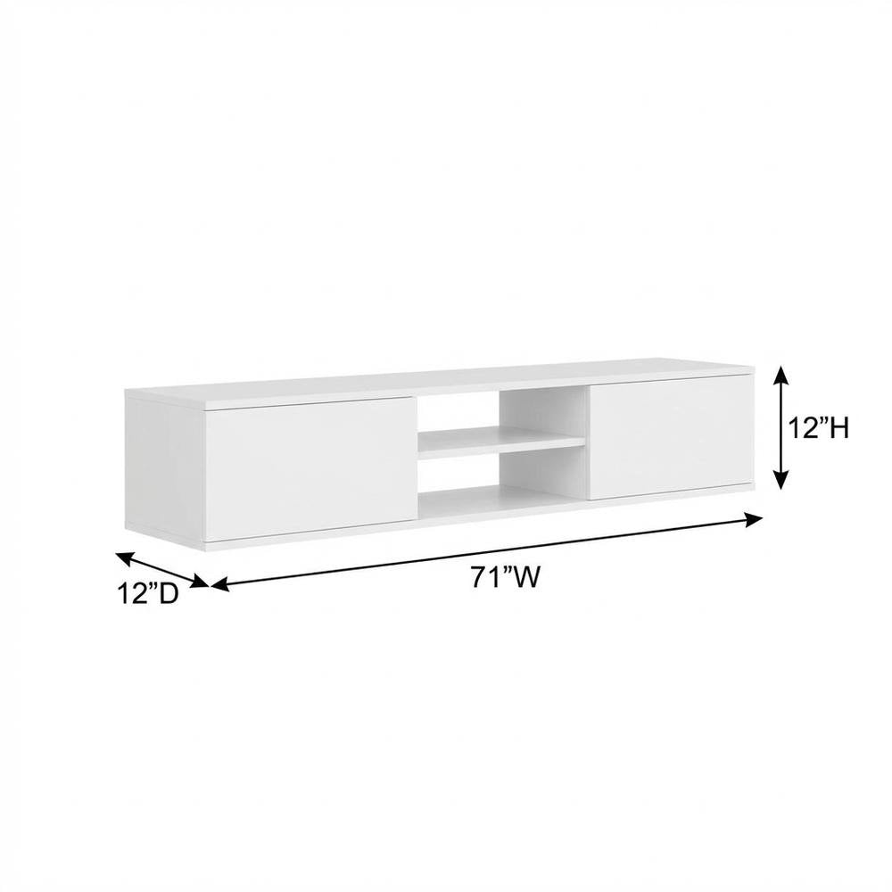 White Floating TV Stand with Wall Mount Design and Engineered Wood Finish