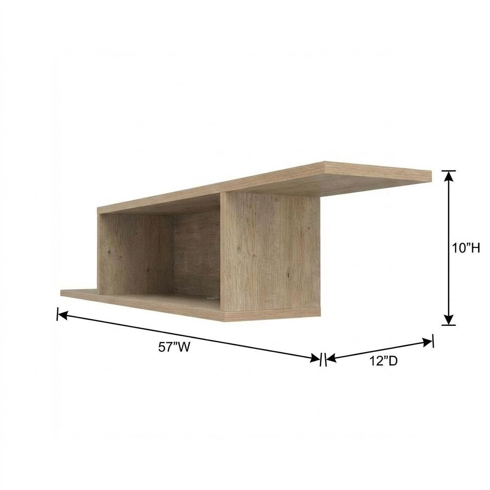 Beige Wall Mount TV Stand for 65 Inch Screens with Engineered Wood Shelf